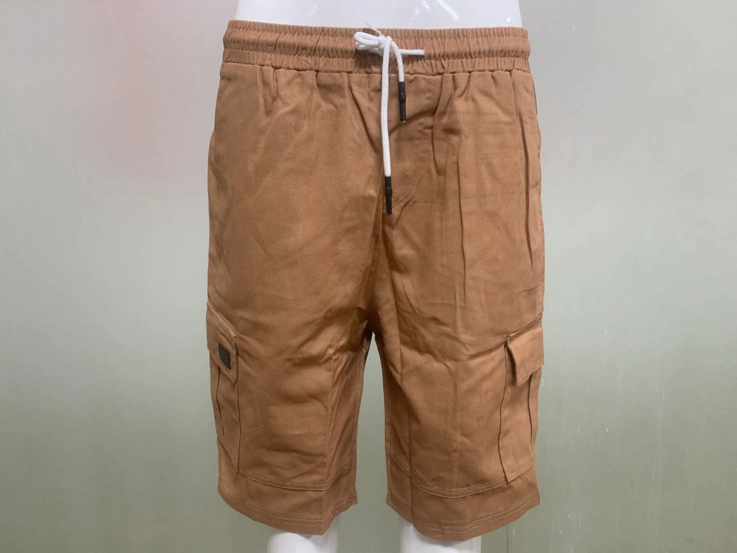 Men Casual Chino Cargo Shorts Elastic Waist Drawstring 6 Pockets Summer Trousers